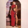 Vestido de verano 2024 para mujer, estilo europeo y americano, sin mangas, sexy, ajustado, con abertura, vestido hueco, venta al por mayor