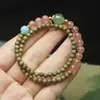 Pulsera de Árbol de Sándalo Verde 4 mm Doble Círculo Cuentas de Buda Cristal Sandía Pulsera Bosque Niña Pulsera Adornos de Mano Rosario Regalo Simple