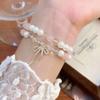 Pulsera de Cristal con Perlas Doble Capa y Lazo Rosa para Mujer, Nuevo Estilo Chino, Súper de Hada, Dulce y Sencilla, Pulsera Ideal para Mejor Amiga Estudiante