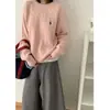 Nuevo Suéter de Punto Grueso Informal de Color Sólido con Bordado de Caballo, Nuevo Estilo Coreano, Cuello Redondo, para Mujer