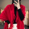 Xale de Caxemira Multiuso com Franjas Desfiadas Estilo Francês para Mulheres Cor Sólida Versátil Cachecol Quente Cachecol Oversized Lã Estilo Ocidental