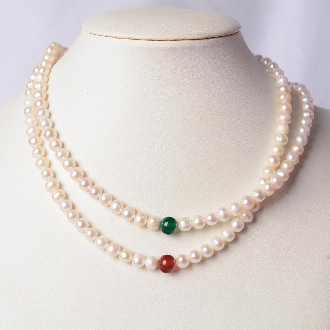 6-7mm近圆天然淡水珍珠妈妈链项链