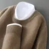 Suéter 100% Lã Pura Masculino Gola Alta Meio Espessa Cor Sólida Pulôver Casual de Negócios Malha Solta Camisa Base Top