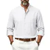 Camisa Casual de Linho com Gola Alta e Manga Longa para Homens, Respirável, Estilo Europeu e Americano, Transfronteiriça, Primavera e Outono, Amazon, Corte Solto, para Férias e Uso Diário