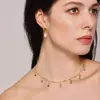 Duoduo de Arroz Moda Europeia e Americana Colar de Pérolas de Água Doce Aço Inoxidável Feminino Corrente de Clavícula Zircônia Lapis Lazuli Feito à Mão