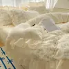 Juego de cuatro piezas de algodón lavable y agradable para la piel estilo princesa francesa Corazón de niña Encaje Sábana Cubre edredón Ropa de cama 4