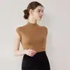 Lavable a máquinaHilo Yangzi alemán Lana Merino Cuello redondo Sin mangas Versátil Top de punto para mujer