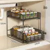 Estante de almacenamiento de cocina extraíble para gabinete debajo del fregadero, canasta de cajón ultraprofunda para especias, estante de almacenamiento en capas para lavabo