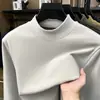 Camiseta de manga larga con cuello redondo para hombre transfronteriza, camiseta interior térmica de forro polar cepillado otoño/invierno, top casual y versátil para hombre