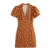 Ropa para Mujer Zr Comercio Exterior Transfronterizo Venta al por Mayor 2026 Nuevo Estilo Europeo y Americano Cuello en V Mangas Cortas Abullonadas Vestido Corto de Lunares