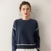 Cuello Redondo Air Layer Cachemir Otoño e Invierno 2025 Nueva Camiseta Básica Rayada para Mujer Estilo Suave Holgada Aspecto Adelgazante Suéter