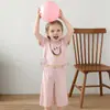 Comercio Exterior Transfronterizo Conjunto de Camiseta Dulce para Niñas de Verano Nuevo Estilo Top de Manga Corta Pantalones Rectos Elegantes Conjunto de Dos Piezas para Niños