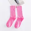 Calcetines para Mujer Transfronterizos, Calcetines de Color Sólido, Calcetines de Media Pantorrilla para Mujer, Calcetines Holgados Zhuji, Calcetines de Color Algodón de Azúcar para Mujer, Venta al por Mayor de Fábrica Coloridos