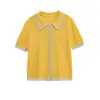 Conjunto de Malha Casual Feminino Novo para Exportação Transfronteiriça Europeia e Americana: Camisa Polo de Malha + Conjunto de Shorts de Malha