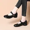 Sapatos Mary Jane Manga com Tira de Fivela, Modernos e Versáteis, Salto Bloco, Bico Arredondado, Salto Baixo Raso Retrô, Sapatos Femininos Confortáveis