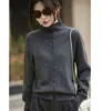 Cardigan de Punto de Cuello Alto Medio Estilo Old Money Suéter Chaqueta Gris para Mujer 2025 Nuevo Francés Elegante Adelgazante Camisa Base
