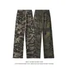 Calça Reta Camuflada de Rua Americana de Comércio Exterior para Homens, Calça Longa Casual Solta Estilosa e Cool Hip Hop, Calça com Cordão para Outono e Inverno para Homens
