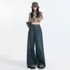 Jeans de Pierna Ancha de Cintura Alta Retro Otoño Invierno para Mujer Sueltos que Cubren las Caderas Adelgazantes Moda Jeans de Pierna Recta para Mujer A13899