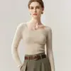 Suéter de punto 100% cachemira pura de corte ajustado, nuevo estilo otoño e invierno, jersey de cuello redondo bajo, longitud corta, manga larga, suéter de capa base