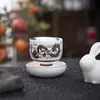 Taza maestra de cerámica incrustada con plata, con interior bañado en plata y diseño de dragón, un juego de té de alta gama para ceremonias de té, empaquetada como caja de regalo, taza individual para regalar