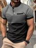 Polo estampado horizontal com gola alta para uso diário casual europeu e americano, manga curta, com botões, conjunto de polo masculino