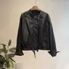 Jaqueta de Couro PU para Motociclista Beishan Tongshu, Corte Solto para Mulheres, Outono, Gola Alta, Casaco de Couro Casual Curto H27146