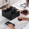 Olla de Cerámica Negra con Asa Lateral Set de Té para Viaje en Coche Lujo Ligero Taza de Té Portátil Caja de Almacenamiento Exterior Bolsa Set de Té Kung Fu