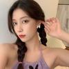 Aretes de Moño con Pin de Plata S925 para Niñas 2021 Nuevo Trendy Ins Celebridad de Internet Estilo Frío Aretes Elegantes