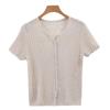 Cárdigan de Punto de Verano Nuevo 2025 de Lino Tencel con Cuello en V y Manga Corta para Mujer, Color Sólido, Rayas, Holgado, Versátil