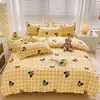 Juego de Ropa de Cama de Algodón con Dibujos de Sábila Fresco y Amigable con la Piel de Cuatro Piezas para Dormitorio de Estudiante Juego de Sábana Individual y Funda de Edredón de Tres Piezas