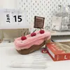 Estojo de Lápis Fofo de Bolo de Cereja de Pelúcia, Bolsa de Papelaria Estudantil Moderna e Esteticamente Agradável, Necessaire Feminina, Bolsa de Armazenamento