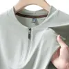 Camiseta de Manga Corta con Media Cremallera de Seda Helada para Hombre Verano Delgada Holgada Gama Alta Color Sólido Talla Grande 9XL Casual de Negocios Manga Corta