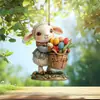 Colgante Acrílico 2D de Conejo de Pascua con Flores, Llavero, Accesorios para Espejo Retrovisor de Coche, Colgante Pequeño para Mochila