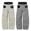 Jeans de Pierna Ancha con Bolsillos y Bloques de Color Estampado de Leopardo para Hombre, Nuevo Estilo Primavera/Verano, Pantalones Largos Casuales Bordados con Letras Sueltas para Mujer, Modernos