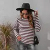 Toma real en stock nuevo otoño e invierno 2021 transfronterizo Amazon chaqueta de manga larga con estampado de rayas suéter de punto de cuello redondo para mujer