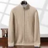 Cárdigan de Punto Trenzado para Hombre Otoño/Invierno 2026 con Cuello Semi Alto, Cremallera, Color Sólido, Cachemir, Suéter Casual de Negocios, Chaqueta de Moda
