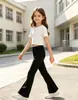 Calças Casuais Boca de Sino para Meninas de Meia-Idade e Mais Velhas, Cintura Elástica, Calças de Uniforme Escolar, Calças Boca de Sino Infantis Estilo Europeu e Americano, Atacado Transfronteiriço
