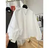 Outono 2026 Novo Estilo Japonês Patchwork de Renda Manga Longa Gola Redonda Camisa Feminina Artística Simples Solta Top A14136