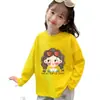 Estilo Novo Primavera e Outono Solto Gola Redonda Roupa Íntima Moda Infantil Feminina Camiseta de Algodão Puro Manga Longa para Crianças Maiores Tendência Top Feminino