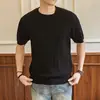 Camiseta Masculina Jacquard Gola Redonda Manga Curta Malha Trançada Estilo Old Money Ombro Normal Top Casual Verão Sem Amassar Slim Fit