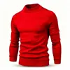 Suéter de punto para hombre de otoño e invierno, capa base, cuello semi-alto, corte ajustado, cuello camisero, manga larga, color liso, top casual
