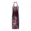 Ropa de mujer transfronteriza 2026 nuevos lanzamientos de verano estilo europeo y americano sexy ajustado bodycon abertura cuello halter lentejuelas vestido largo