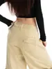 Jeans Color Caqui Uncle Carrot para Mujer, Nuevo Estilo de Invierno con Bolsillos Tridimensionales, Corte Holgado, Pantalones Cargo de Pierna Ancha Adelgazantes, de Largo Hasta el Suelo