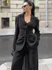 Blazer Europeu e Americano Transfronteiriço Estilo Francês para o Dia a Dia com Cintura Marcada por Pregas, Design Elegante e Corte Slim, Jaqueta de Terno de Manga Longa