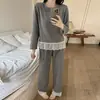 Pijama de Lã Cashmere Outono Inverno para Mulheres Espessado Quente com Bojos Conjunto Confortável Solto Roupas de Casa