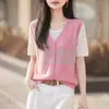 2026 Verano Nuevo Camiseta de Manga Corta Simple con Bloques de Color Rayados, Estilo Patchwork, Falsa de Dos Piezas, Holgada para Mujer 11981