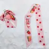 Novo Lenço de Seda Longo Estilo Coreano Primavera e Verão com Estampa de Frutas Cinto para Cabelo Gravata Longa Feminina Cinto de Seda Pequeno para Cabelo Feminino