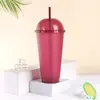 Taza de paja de moda exclusiva transfronteriza tapa de arco taza de bebida recta taza de bebida de té de leche plástico PP multicolor con purpurina taza de agua al por mayor