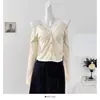 Estilo Deseo Puro Cuello en V Un Botón Hombros Descubiertos Manga Larga Suéter Tejido Otoño Coreano Ajustado Corto Camisa Base Superior