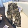 Foto Real # Verano Nuevo Retro Estampado Delgado Suelto Pierna Ancha Pantalones Cimitarra Cintura Alta Casual Temperamento Versátil Pantalones Largos